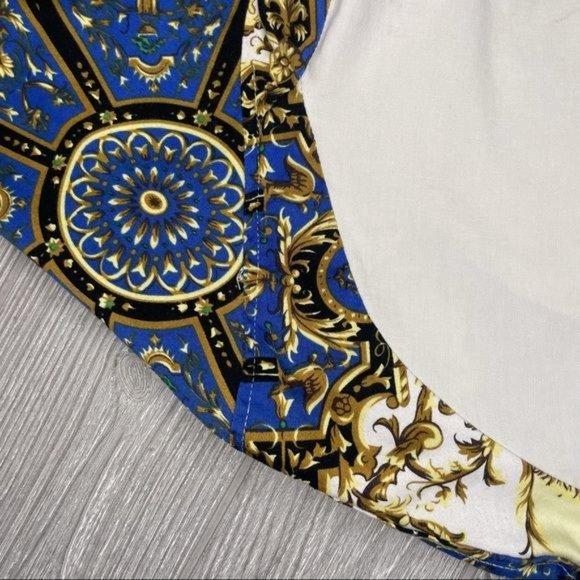 Old flag dragon gentlemen gold and royal blue shirt opal like intricate buttons - Picture 4 of 4